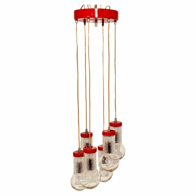 Vintage red chandelier, stilnovo style, 1950s Italy