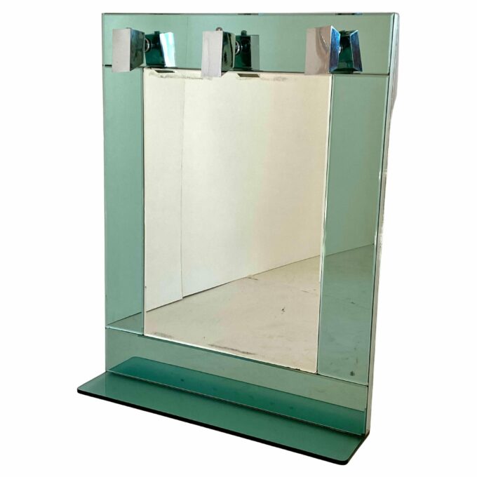 Aqua Green Glass Wall Mirror, Italy 1970s