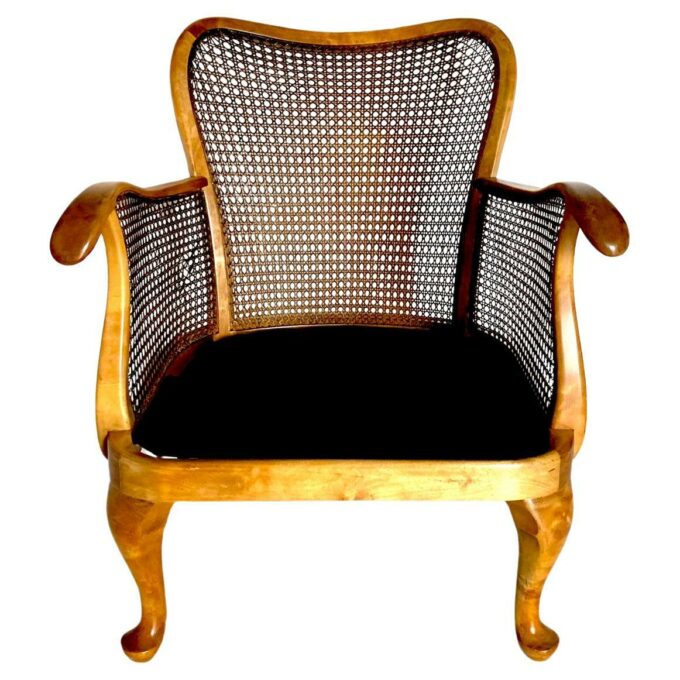 Cane armchair with black velvet cover, 1930 art deco, France