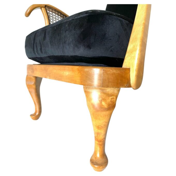 Cane armchair with black velvet cover, 1930 art deco, France