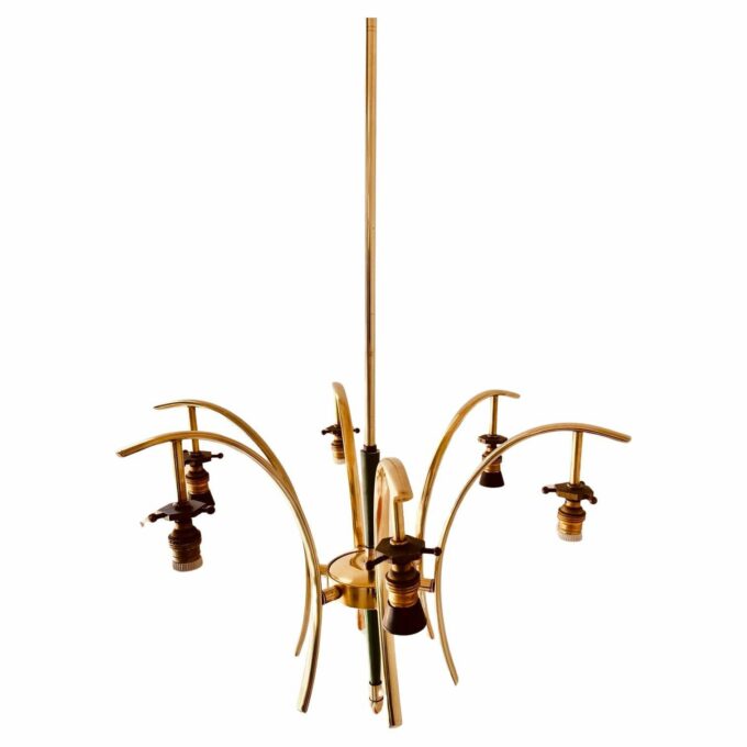 Vintage brass chandelier, Stilnovo Italy, 1950s