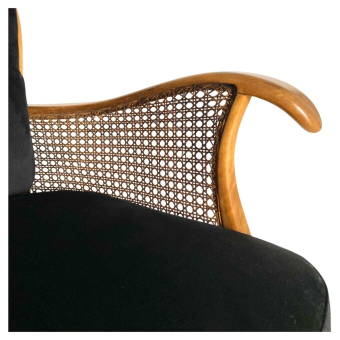 Cane armchair with black velvet cover, 1930 art deco, France