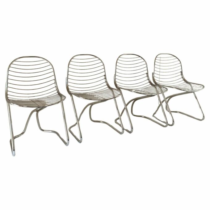 Chromed Dining Chairs, Gastone Rinaldi for RIMA, Set of Four, Italy I970s