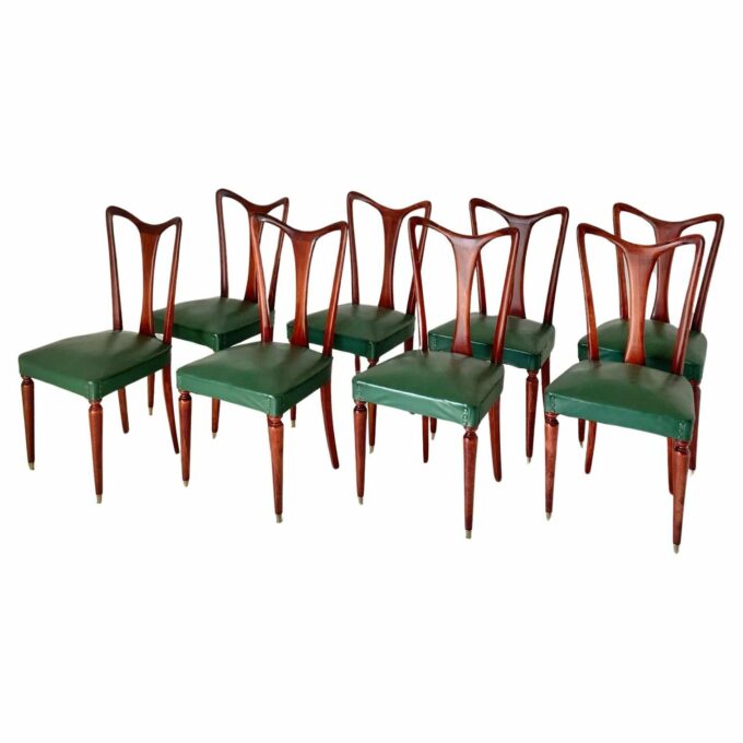 Vintage Dining Chairs, Set of Eight, Guglielmo Ulrich, Italy, 1940S