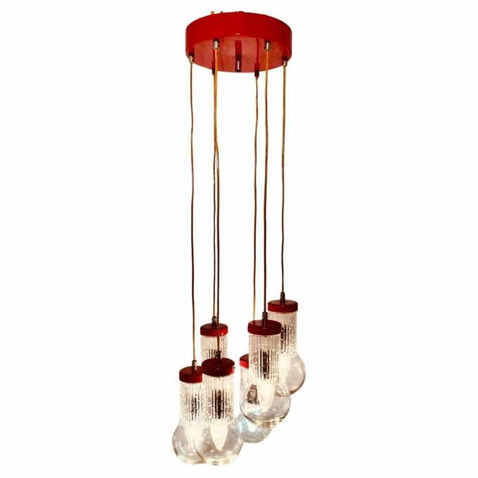 Vintage red chandelier, stilnovo style, 1950s Italy