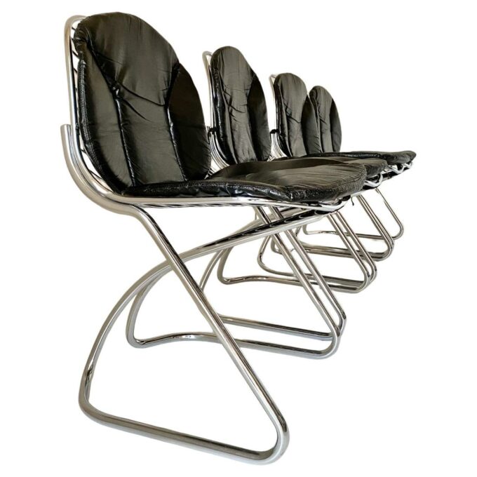 Chromed Dining Chairs, Gastone Rinaldi for RIMA, Set of Four, Italy I970s