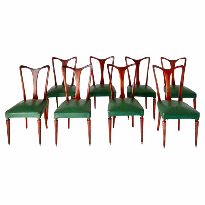 Vintage Dining Chairs, Set of Eight, Guglielmo Ulrich, Italy, 1940S