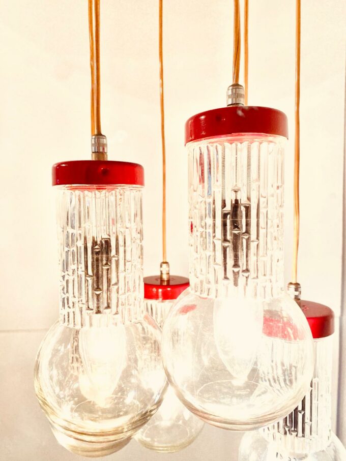 Vintage red chandelier, stilnovo style, 1950s Italy