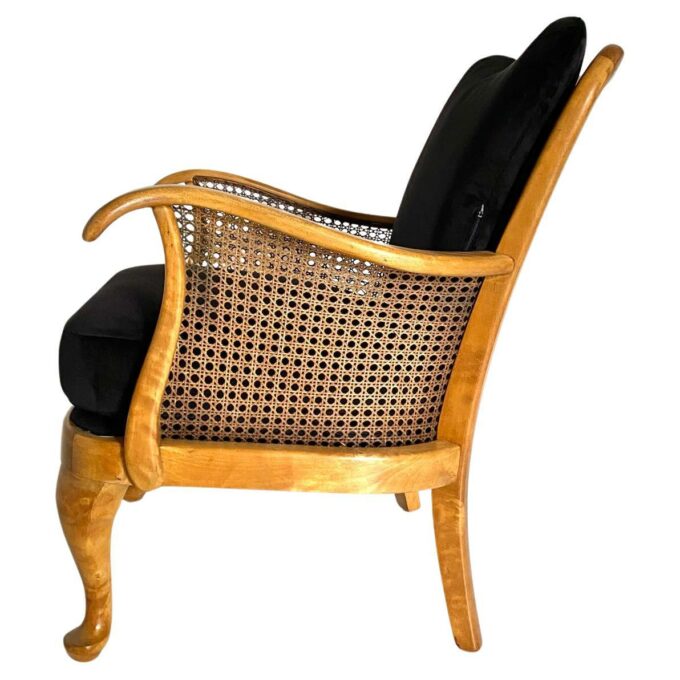 Cane armchair with black velvet cover, 1930 art deco, France