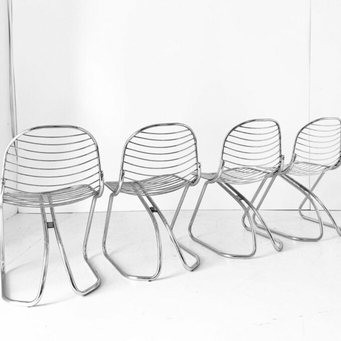 Chromed Dining Chairs, Gastone Rinaldi for RIMA, Set of Four, Italy I970s