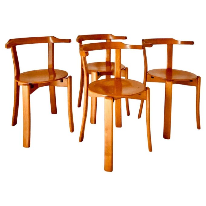 Vintage dining chairs in the style of Bruno Rey, set of four, Italy, 1970s