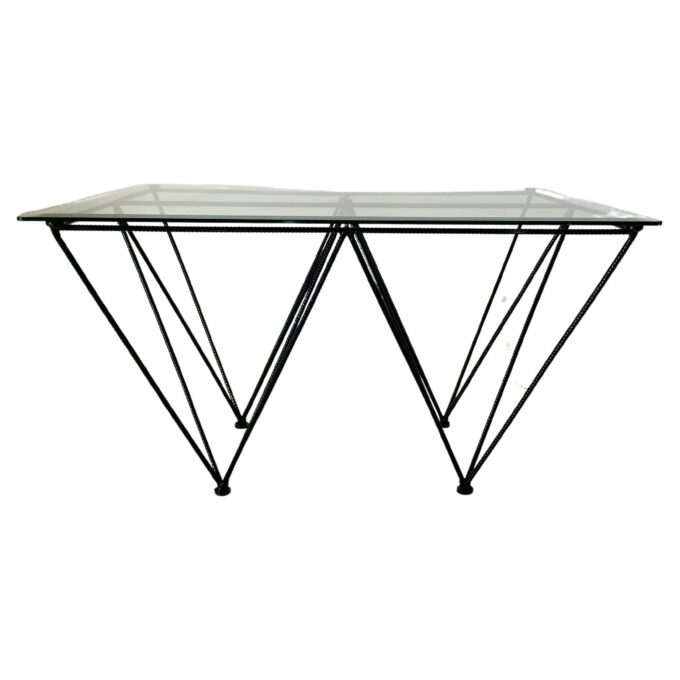 Vintage glass and steel sofa table, Italy 1970s