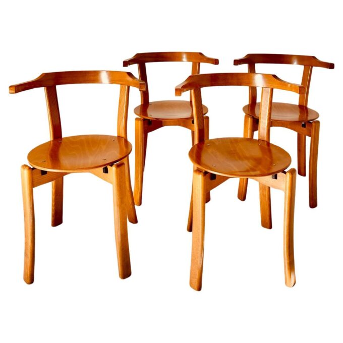 Vintage dining chairs in the style of Bruno Rey, set of four, Italy, 1970s