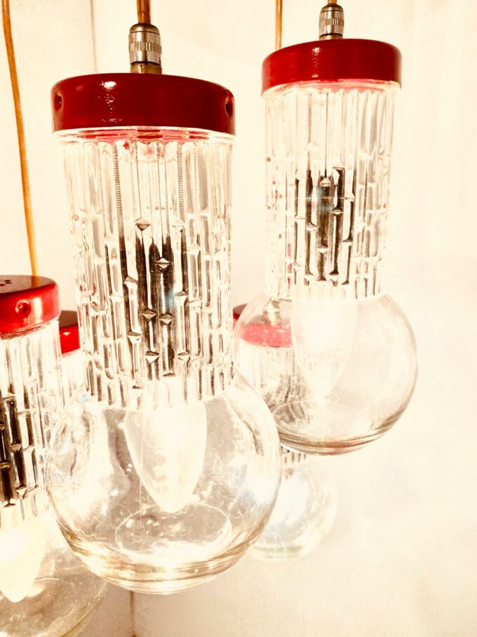 Vintage red chandelier, stilnovo style, 1950s Italy