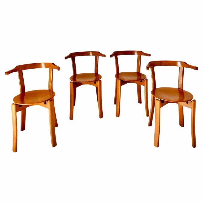 Vintage dining chairs in the style of Bruno Rey, set of four, Italy, 1970s