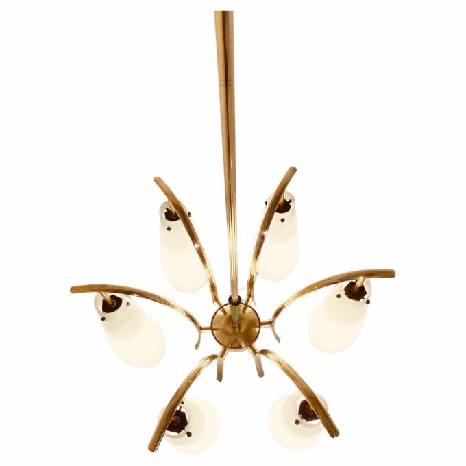 Vintage brass chandelier, Stilnovo Italy, 1950s