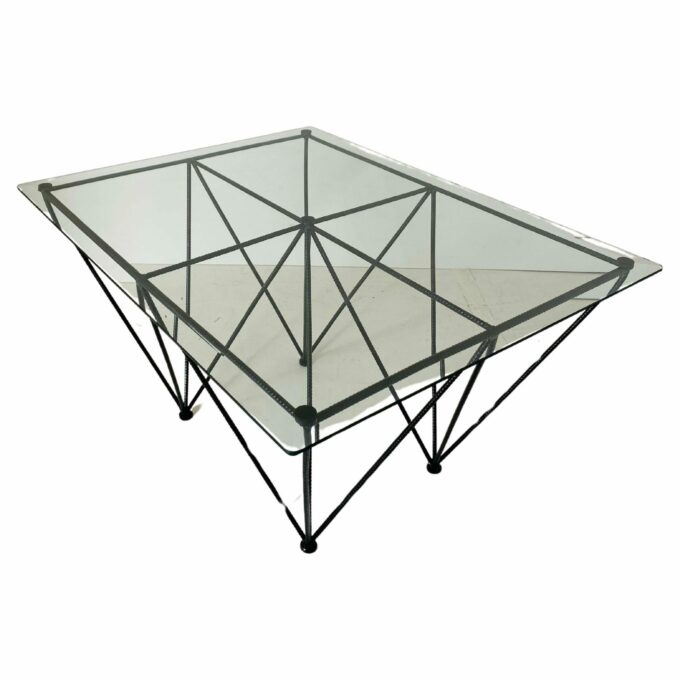 Vintage glass and steel sofa table, Italy 1970s