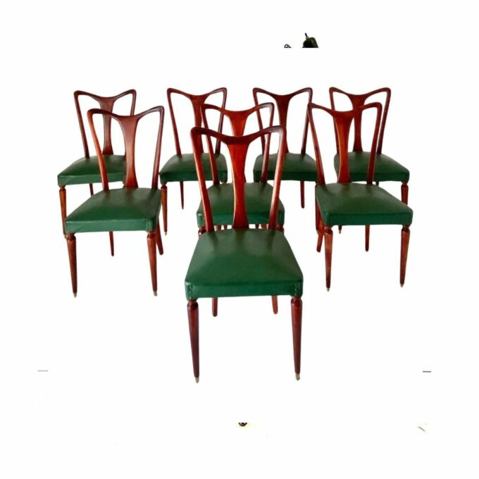 Vintage Dining Chairs, Set of Eight, Guglielmo Ulrich, Italy, 1940S