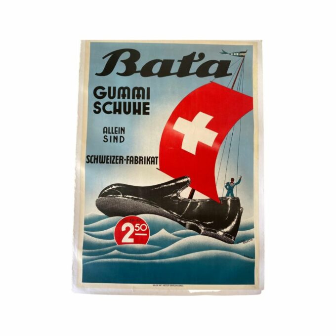 Vintage "Bata shoes" wall poster, Switzerland, 1950s