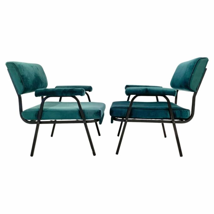 Green velvet lounge chairs, Set of Two, vintage, Italy, 1960s