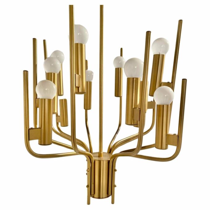 Vintage brass Chandelier, Oscar Torlasco for Stilkronen, Italy 1960's