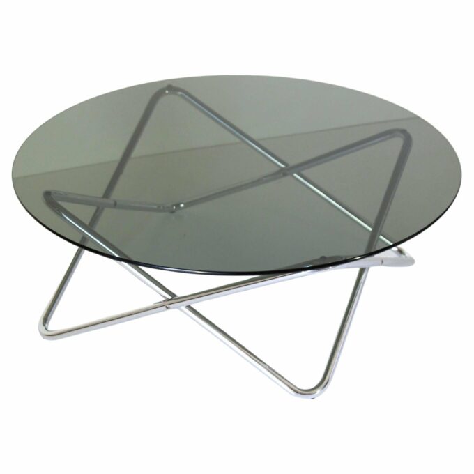 Vintage chromed Coffee Table with Smoked glass Top, space age style, Italy 1970s