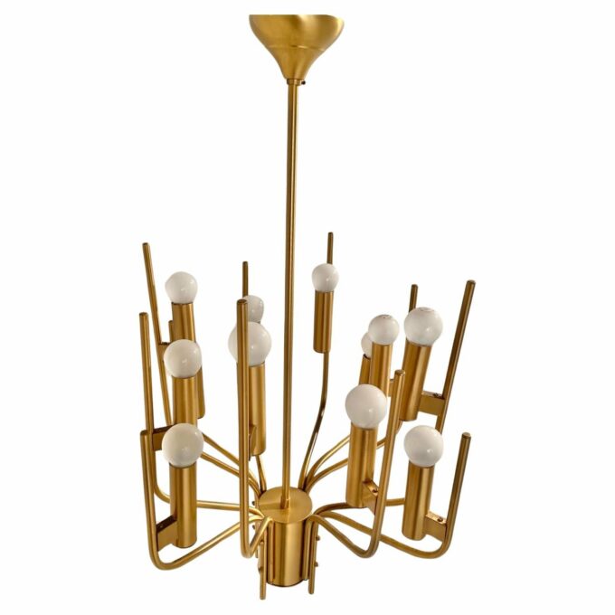 Vintage brass Chandelier, Oscar Torlasco for Stilkronen, Italy 1960's