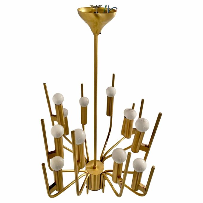 Vintage brass Chandelier, Oscar Torlasco for Stilkronen, Italy 1960's