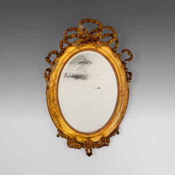 Antique Golden Leaf Oval Mirror, Italy 1850s