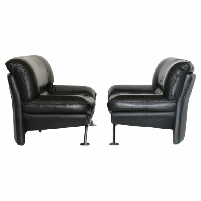 Post modern Black Leather Armchairs, Nicoletti Salotti for Avanti, italy 1980s