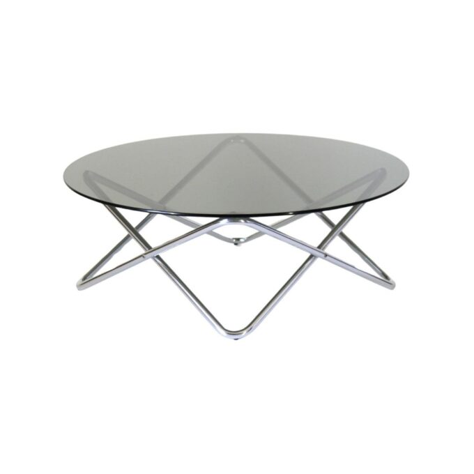 Vintage chromed Coffee Table with Smoked glass Top, space age style, Italy 1970s