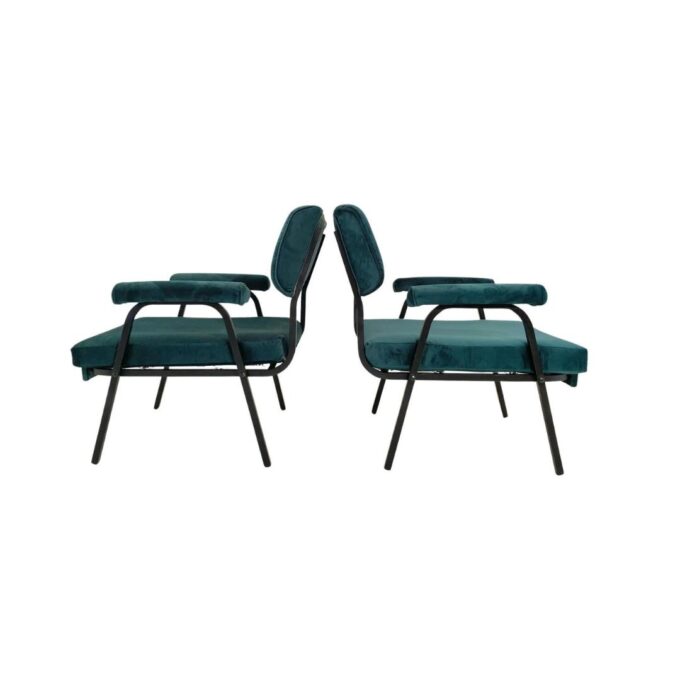 Green velvet lounge chairs, Set of Two, vintage, Italy, 1960s