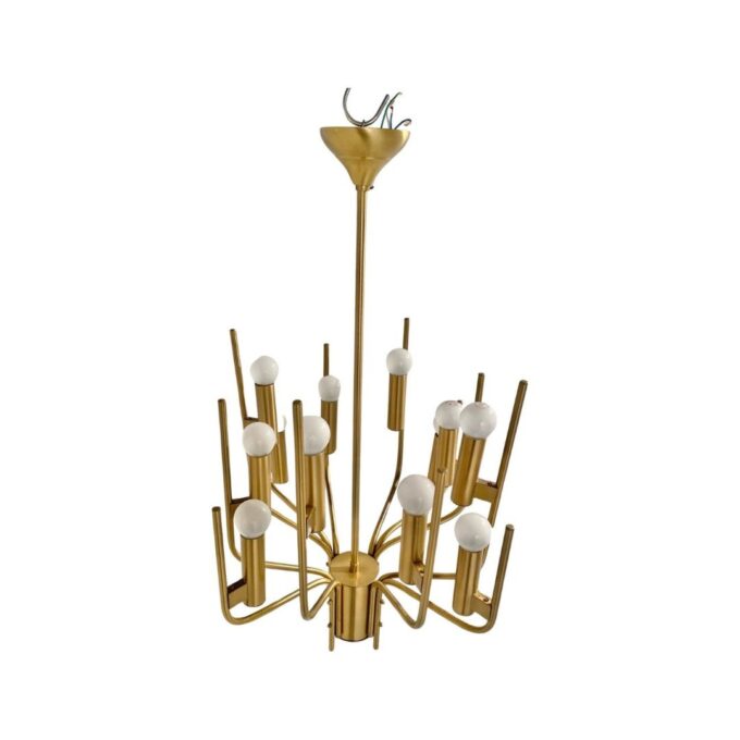 Vintage brass Chandelier, Oscar Torlasco for Stilkronen, Italy 1960's