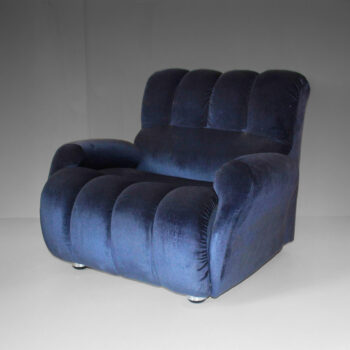 Italian Modern Blue Velvet Armchair, Italy, 1980s