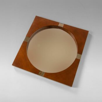 Vintage Teak Square Wall Mirror, Italy 1970s