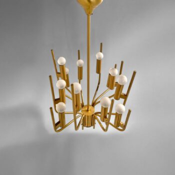 Vintage Brass Chandelier, Oscar Torlasco for Stilkronen, Italy 1950's