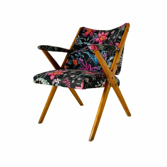 Midcentury Modern Dal Vera Armchair with Flower Pattern, Italy 1960's