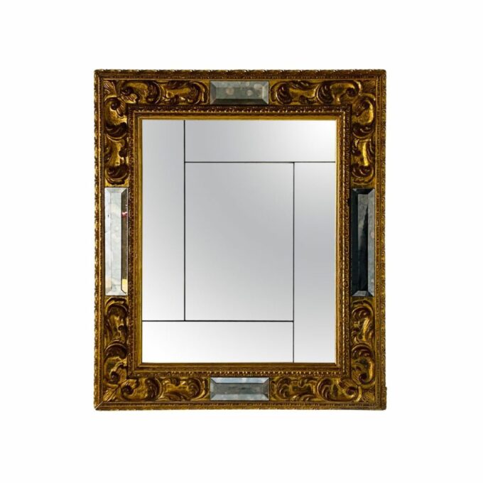 Vintage golden wood mirror, Italy 1950's