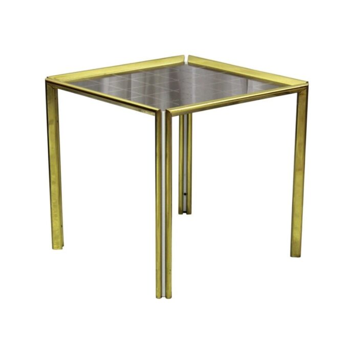 Vintage gold chromed and glass coffee table, Italy 1970s