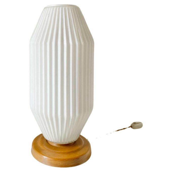 White glass and oak table lamp, Italy 1940s