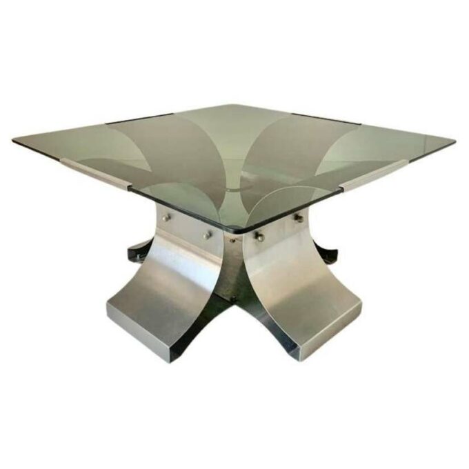 Smoked glass and steel coffee table, Francois Monnet 1970s