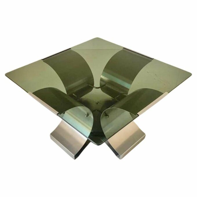 Smoked glass and steel coffee table, Francois Monnet 1970s