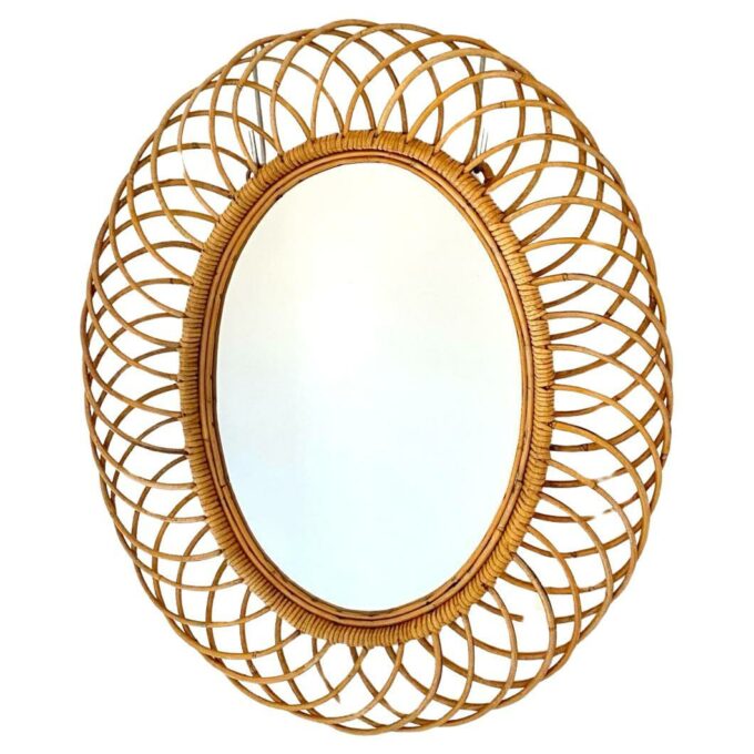 Bamboo sunburst model mirror, Franco Albini, for Bonacina , Italy 1960s