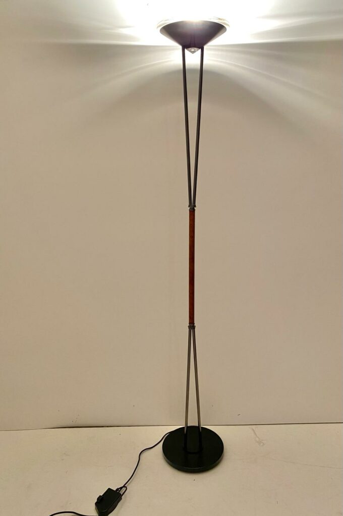 Steel floor lamp and Murano glass shade, Prearo Luce, Italy 80s