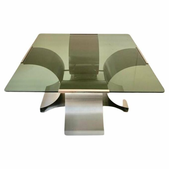 Smoked glass and steel coffee table, Francois Monnet 1970s