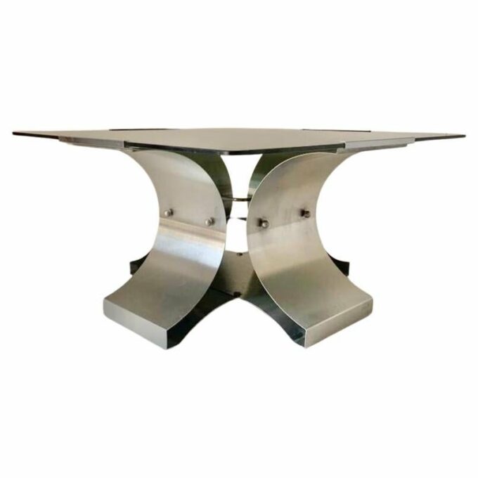 Smoked glass and steel coffee table, Francois Monnet 1970s