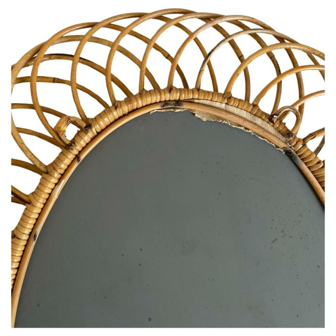 Bamboo sunburst model mirror, Franco Albini, for Bonacina , Italy 1960s