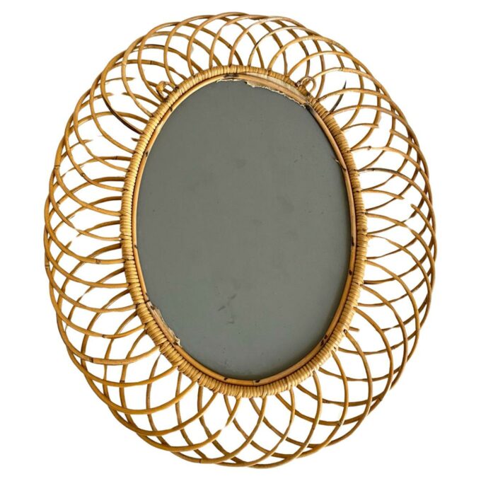 Bamboo sunburst model mirror, Franco Albini, for Bonacina , Italy 1960s