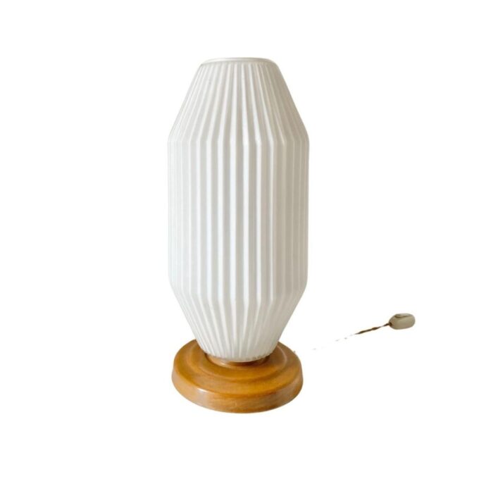 White glass and oak table lamp, Italy 1940s