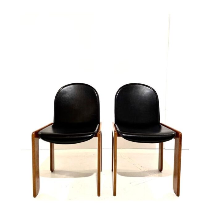 Solid wood and leather chairs, Afra and Tobia Scarpa Italia, set of two